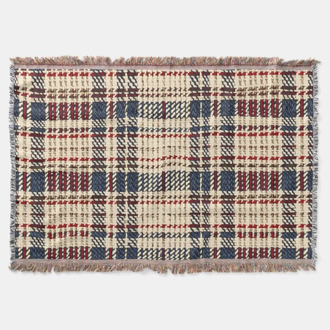Navy and Red Cosy Plaid Pattern Throw Blanket (Front)