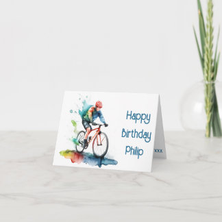 Navy and red cyclist Birthday Card