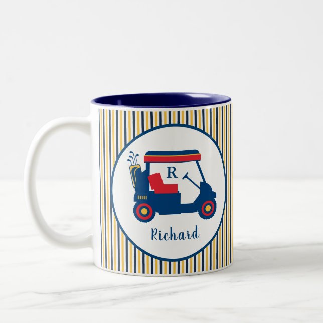 Navy and Red Golf Monogram Name  Two-Tone Coffee Mug (Left)
