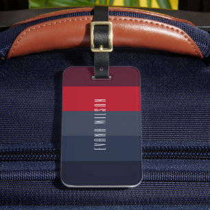 Navy and Red Minimal Colour Block Stripes Luggage Tag