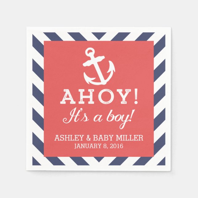 Navy and Red Nautical Chevron Baby Shower Napkins (Front)