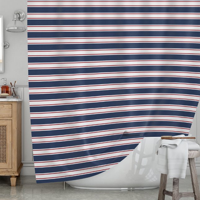 Navy and Red Nautical Stripe Shower Curtain (Creator Uploaded)