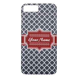 Navy and Red Quatrefoil Personalised iPhone 8 Plus/7 Plus Case