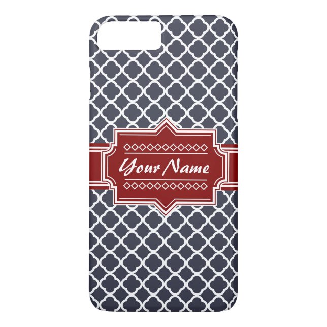 Navy and Red Quatrefoil Personalised Case-Mate iPhone Case (Back)