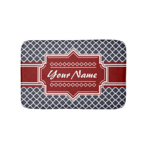 Navy and Red Quatrefoil Personalized Bath Mat