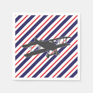 Navy and Red Vintage Biplane Aeroplane Napkins