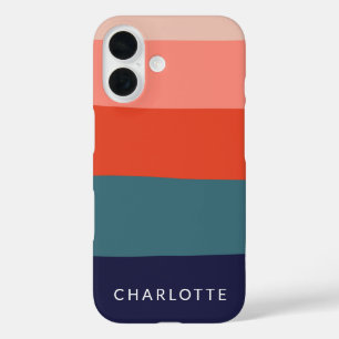 Navy and Red Wide Abstract Stripes Personalised iPhone 16 Case