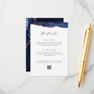 navy and rose gold agate wedding details enclosure card