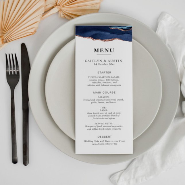 Navy and rose gold wedding menu (Creator Uploaded)