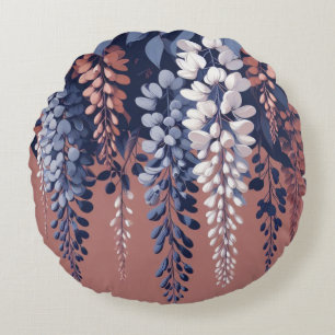 Navy and Rose Wisteria Elegance Round Cushion
