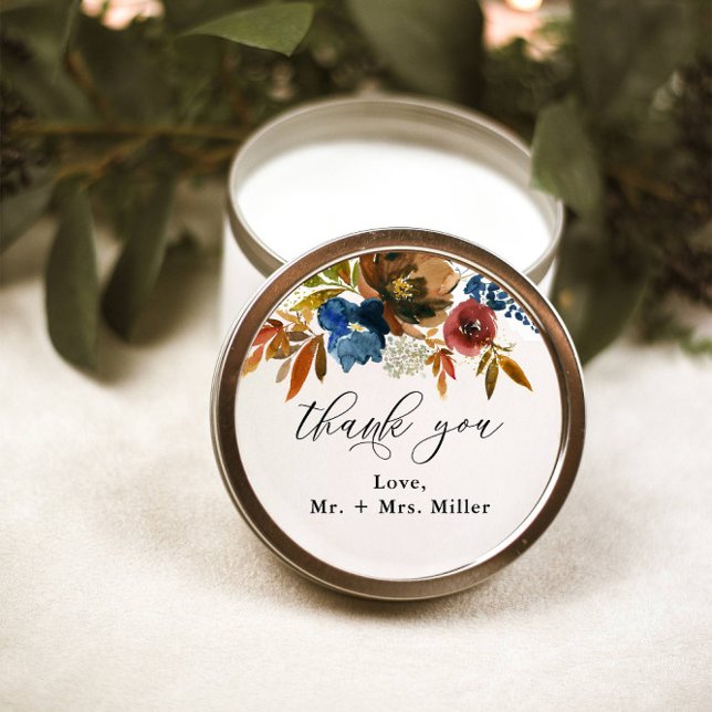 Navy and Rust Boho Floral Wedding Favour Classic Round Sticker (Creator Uploaded)