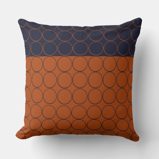 Navy and Rust Circles Cushion (Front)
