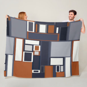 Navy and Rust Mid Century Modern Pattern Fleece Blanket