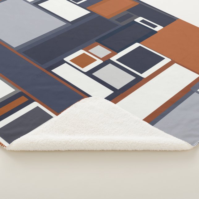 Navy and Rust Mid Century Modern Pattern Sherpa Blanket (3/4)
