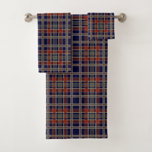 Navy and Rust Plaid  Bath Towel Set