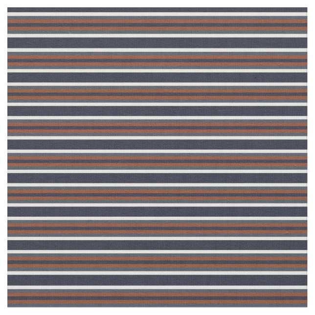 Navy and Rust Stripes II Fabric (Close Up)