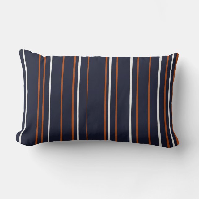 Navy and Rust Stripes Lumbar Cushion (Front)