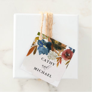 Navy and Rust Watercolor Boho Floral Favour Tags