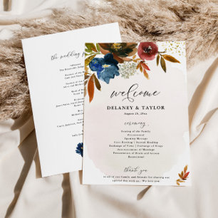 Navy and Rust Watercolor Boho Floral Paper Program