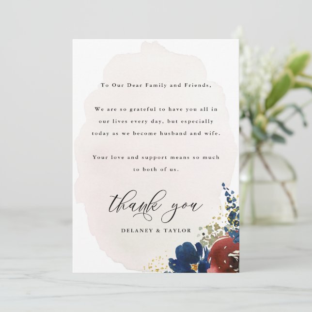 Navy and Rust Watercolor Boho Floral Table Card  (Standing Front)