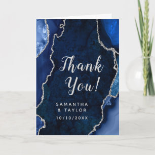 Navy and Silver Agate Marble Wedding Thank You Card