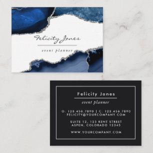 Navy and Silver Agate Precious stone Business Card