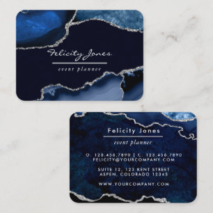Navy and Silver Agate Precious stone Business Card