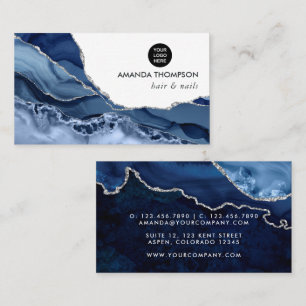 Navy and Silver Agate Precious stone Business Card