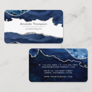 Navy and Silver Agate Precious stone Business Card