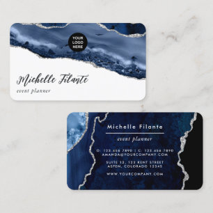 Navy and Silver Agate Precious stone Business Card