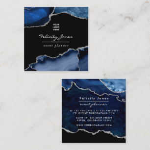 Navy and Silver Agate Precious stone Square Business Card