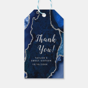 Navy and Silver Agate Sweet Sixteen Thank You Gift Tags