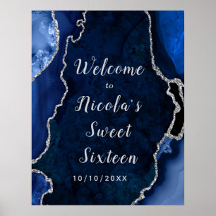 Navy and Silver Agate Sweet Sixteen Welcome Poster
