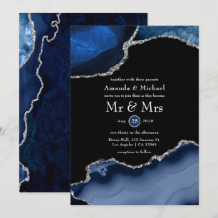 Navy and Silver Agate Wedding Invitation