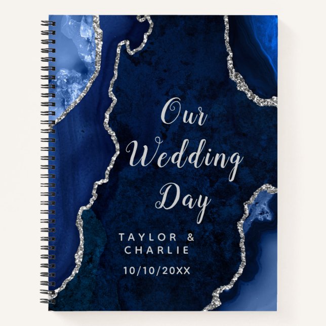 Navy and Silver Agate Wedding Planner Notebook (Front)