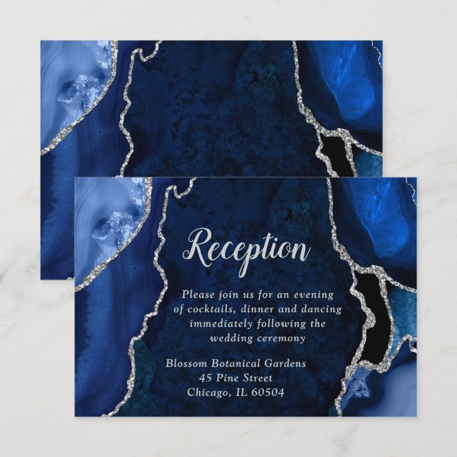 Navy and Silver Agate Wedding Reception Enclosure Card (Front/Back)