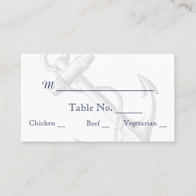 Navy and Silver Anchor Beach Wedding Place Cards (Front)