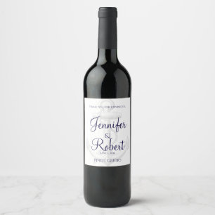 Navy and Silver Anchor Beach Wedding Wine Label