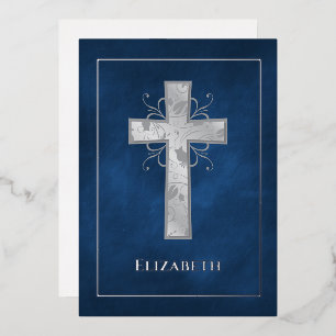 Navy and Silver Baptism or Christening Filigree  F