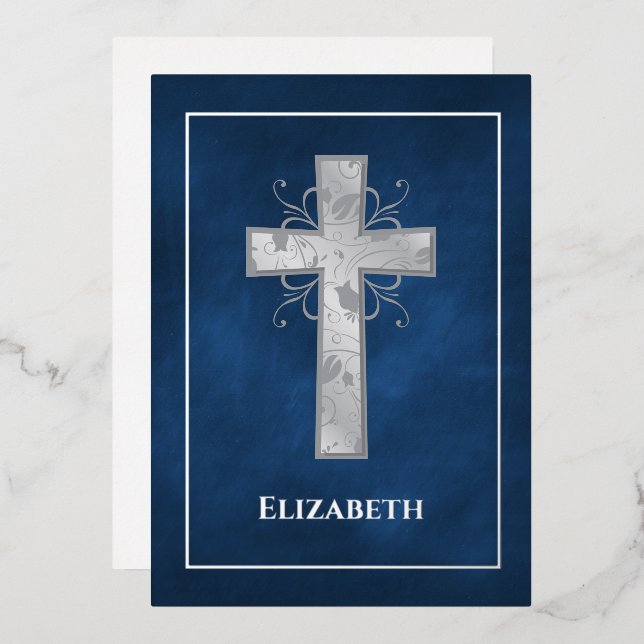 Navy and Silver Baptism or Christening Filigree  F (Front/Back)