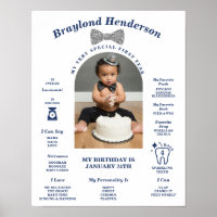 Navy and Silver Bowtie First Birthday Milestone