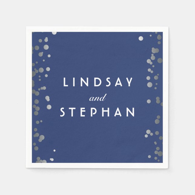 Navy and Silver Confetti Dots Wedding Napkin (Front)