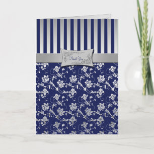 Navy and Silver Floral Vine Thank You Card