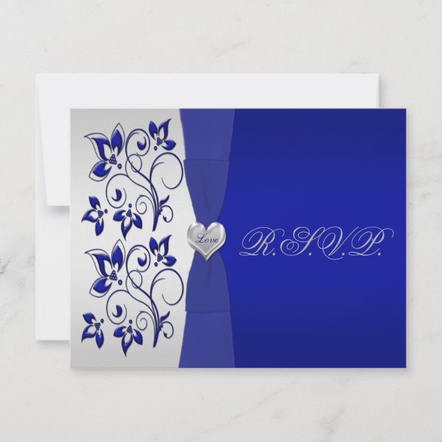 Navy and Silver Floral with Silver Heart RSVP (Front)