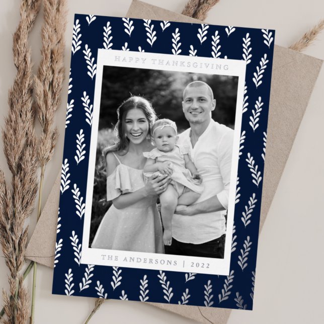 Navy and Silver Foliage Photo Thanksgiving (Creator Uploaded)