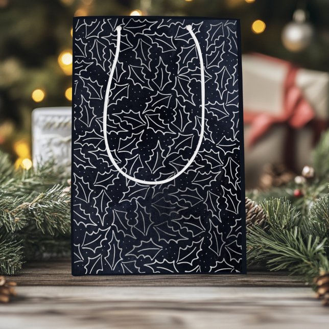 Navy and Silver Holiday Postcard Medium Gift Bag (Creator Uploaded)