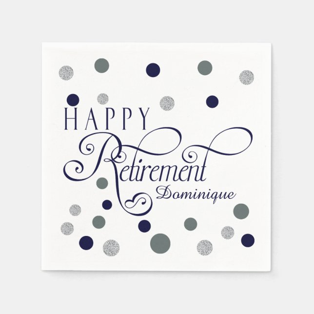 Navy and Silver Retirement Party, Custom Napkins (Front)