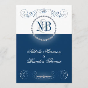 Navy and silver wedding invitations rhinestones