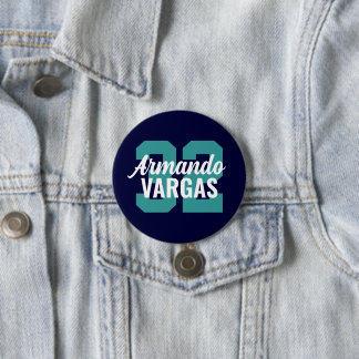 Navy and Teal Athlete Jersey Number 7.5 Cm Round Badge