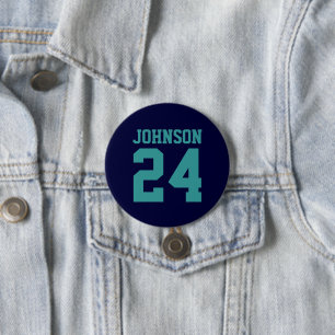 Navy and Teal Athlete Name Jersey Number 7.5 Cm Round Badge